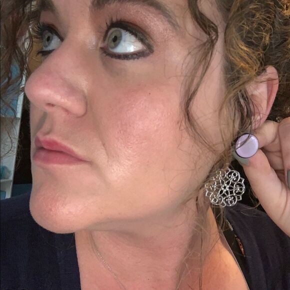 (P1) Retro Purple Dot Earrings - Picture 4 of 4